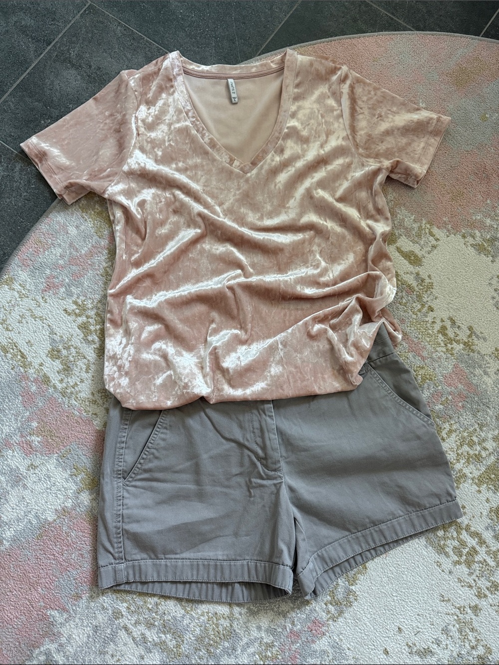 J. Crew Khaki Chino Shorts and Coral Top